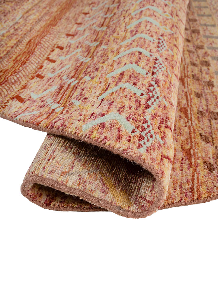 manchaha red and orange wool and bamboo silk hand knotted Rug - FloorShot