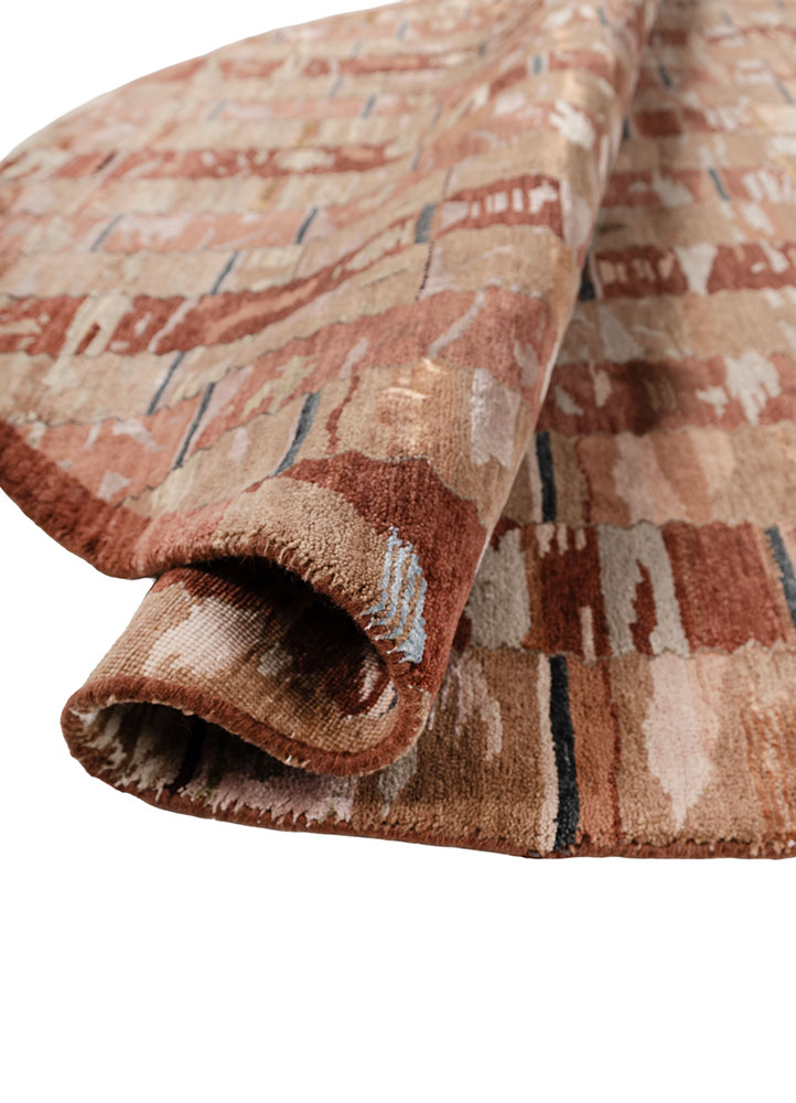 manchaha red and orange wool and bamboo silk hand knotted Rug - FloorShot