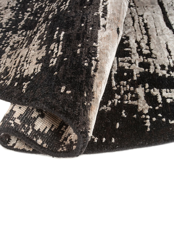 entropy grey and black wool and bamboo silk hand knotted Rug - FloorShot