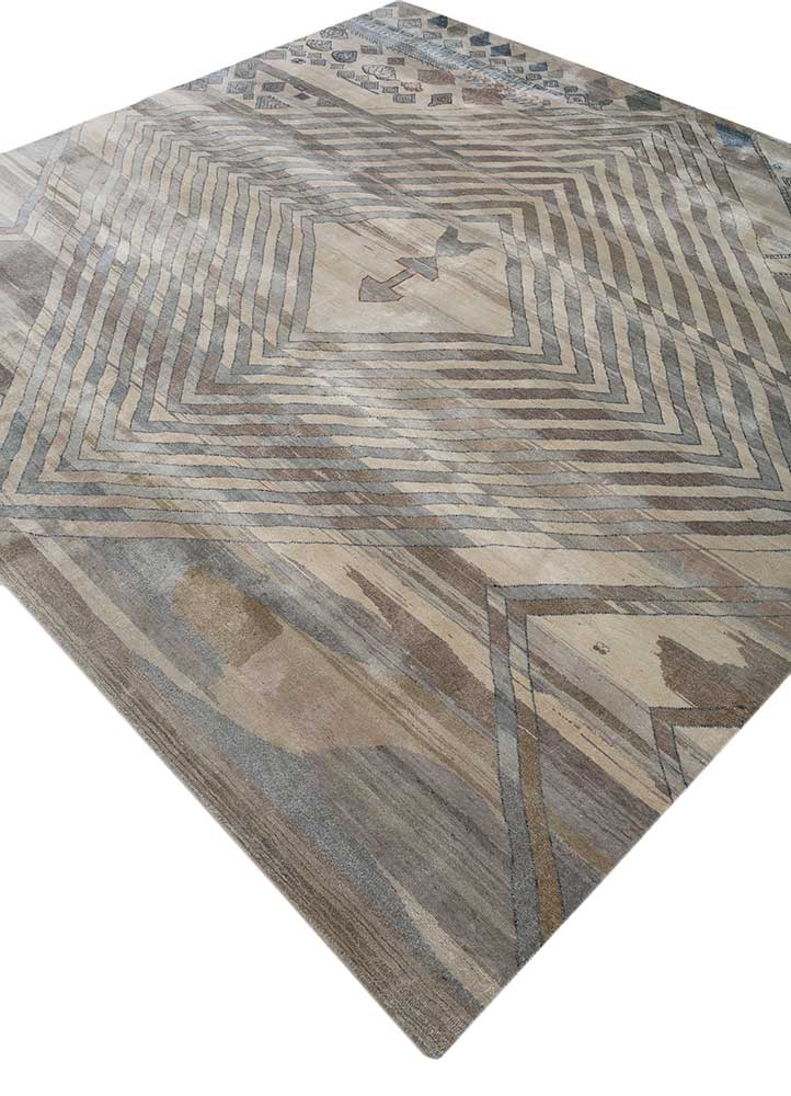 manchaha grey and black wool and silk hand knotted Rug - FloorShot