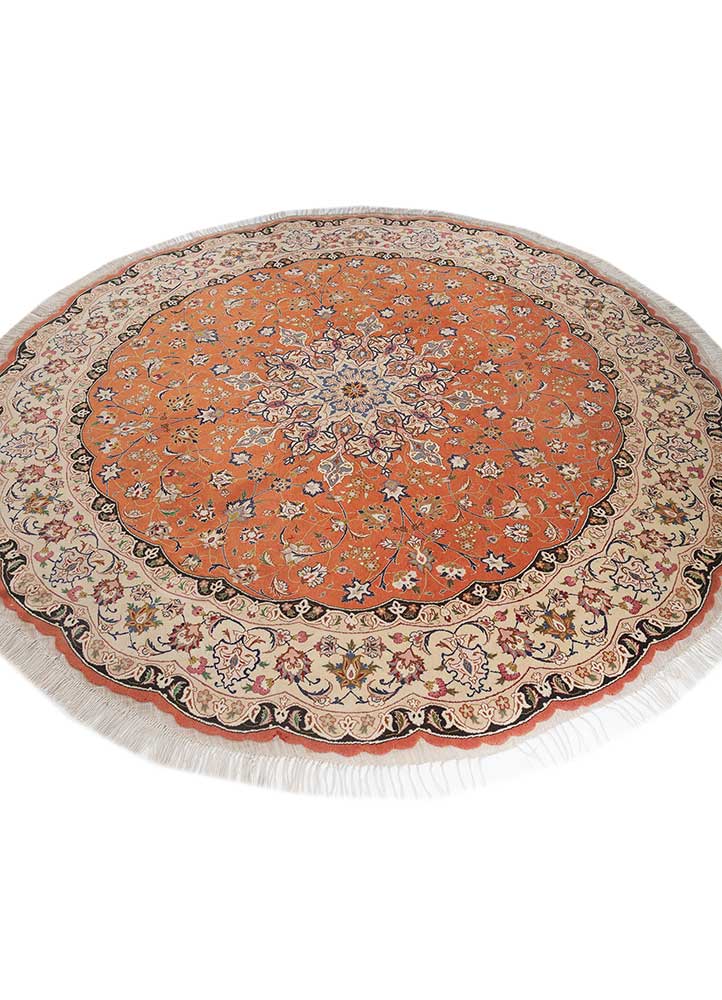 aalam red and orange wool and silk hand knotted Rug - FloorShot