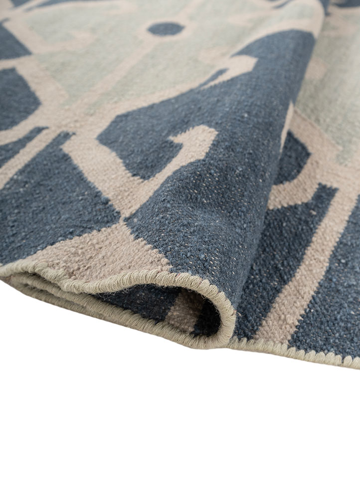 bedouin blue wool flat weaves Rug - FloorShot