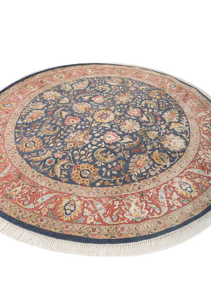 aurora blue wool and silk hand knotted Rug - FloorShot