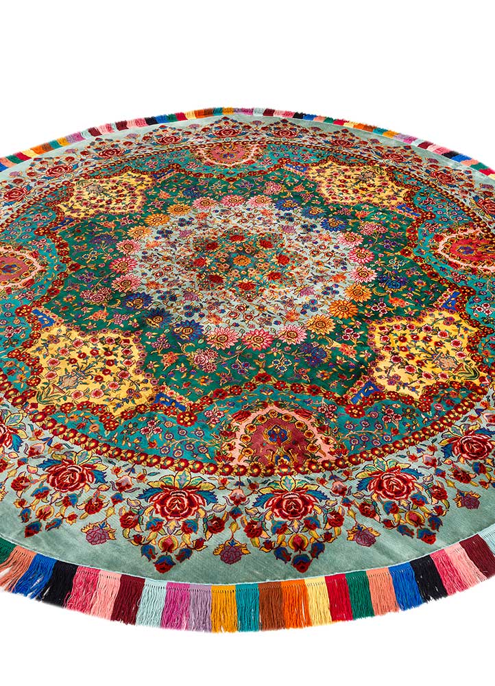gulmarg green silk hand knotted Rug - FloorShot