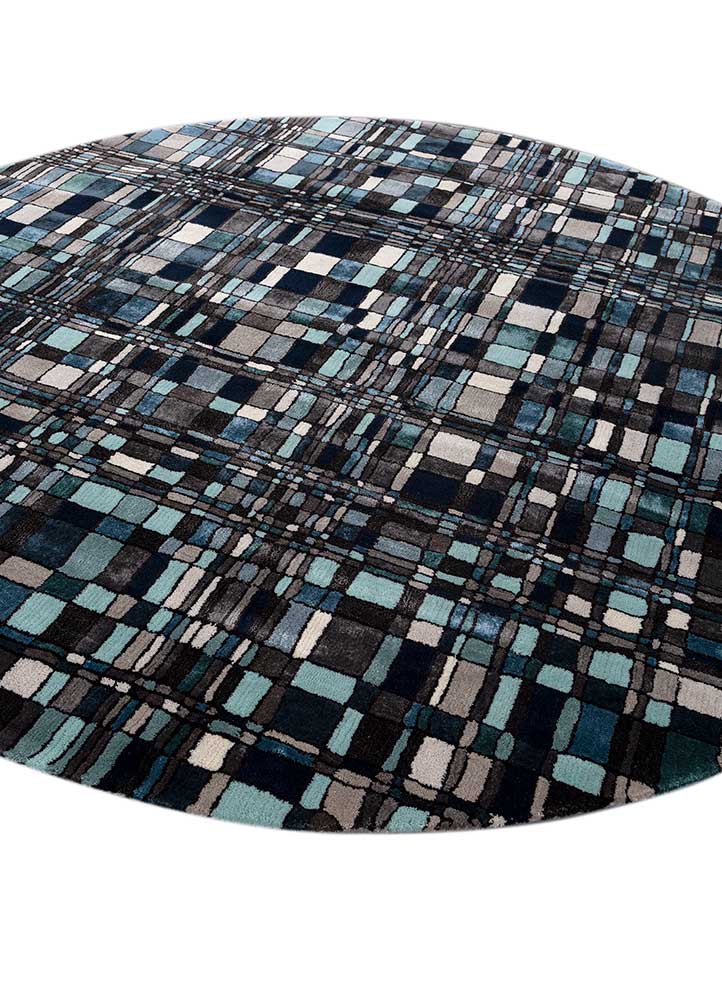 linear blue wool and viscose hand tufted Rug - FloorShot