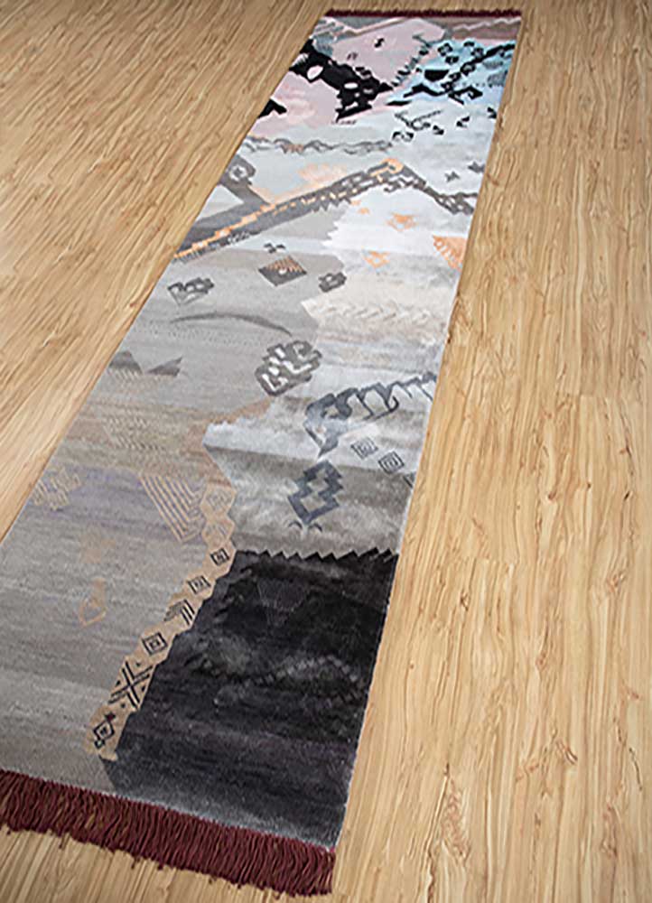 manchaha beige and brown wool and bamboo silk hand knotted Rug - FloorShot