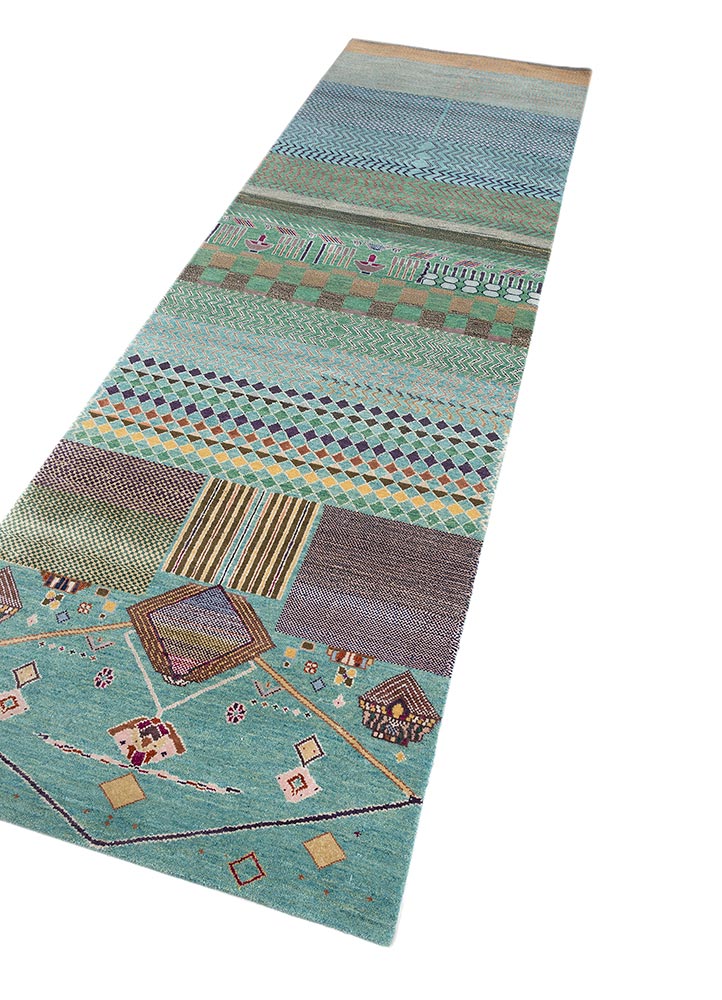 manchaha blue wool and bamboo silk hand knotted Rug - FloorShot