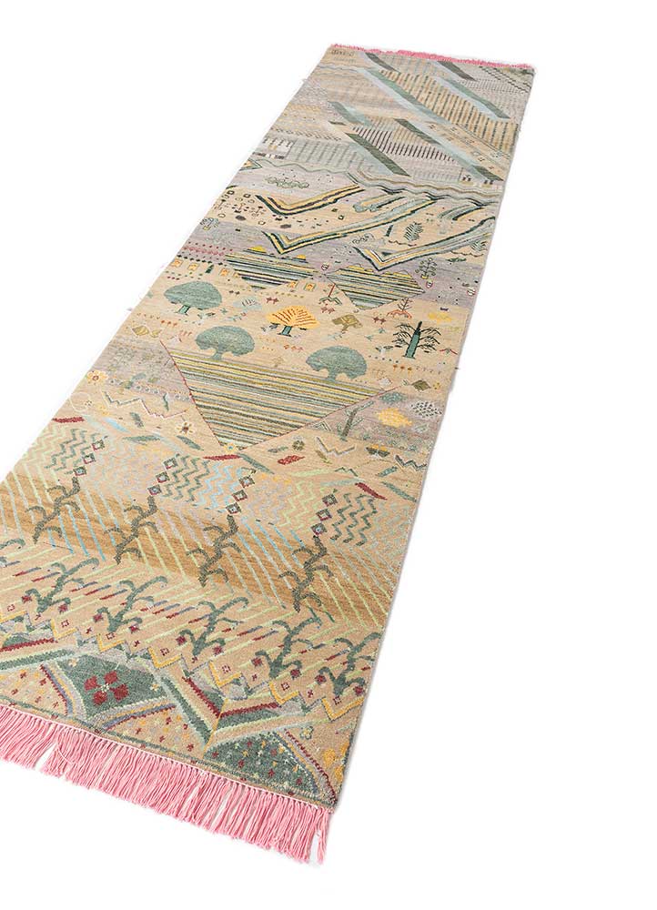 manchaha beige and brown wool and bamboo silk hand knotted Rug - FloorShot