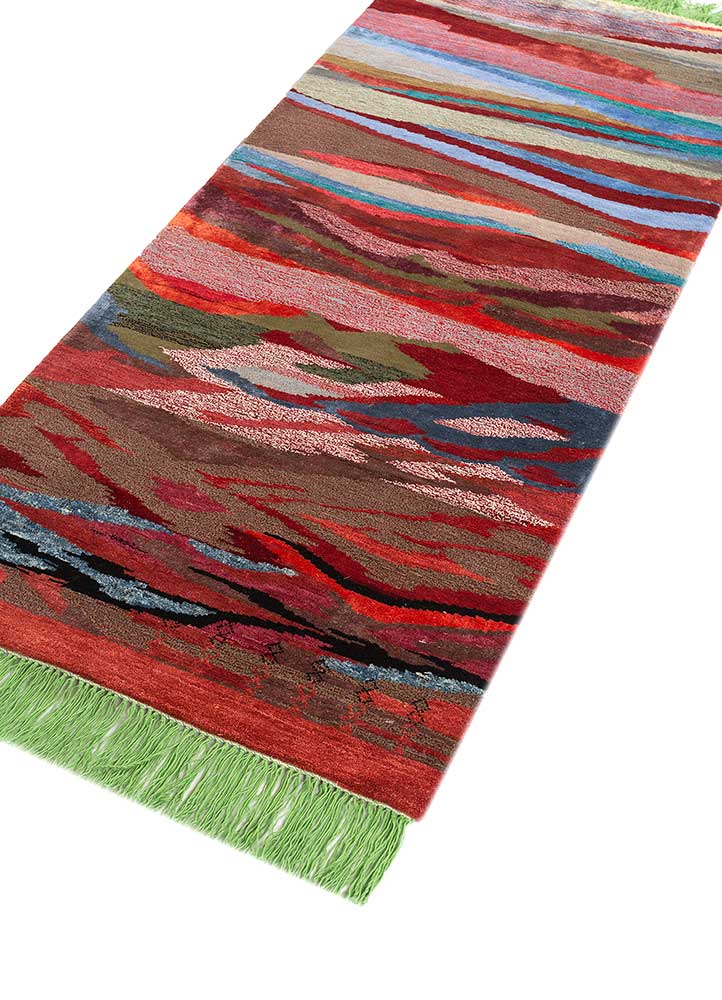 manchaha red and orange wool and bamboo silk hand knotted Rug - FloorShot