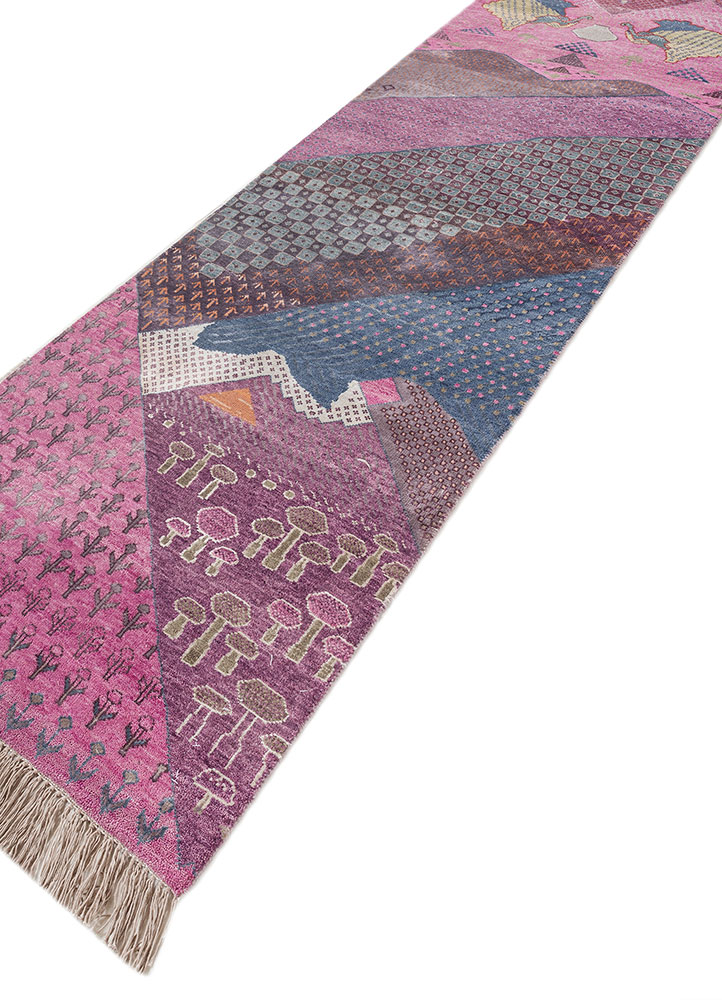 manchaha pink and purple wool and bamboo silk hand knotted Rug - FloorShot