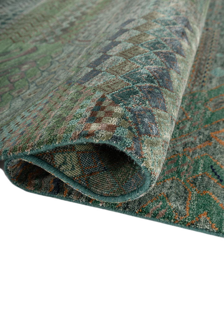 manchaha green wool and bamboo silk hand knotted Rug - FloorShot