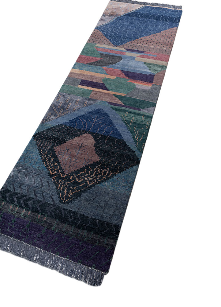 manchaha blue wool and bamboo silk hand knotted Rug - FloorShot