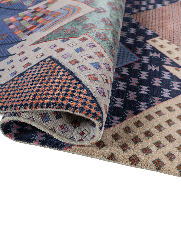 manchaha blue wool and bamboo silk hand knotted Rug - FloorShot