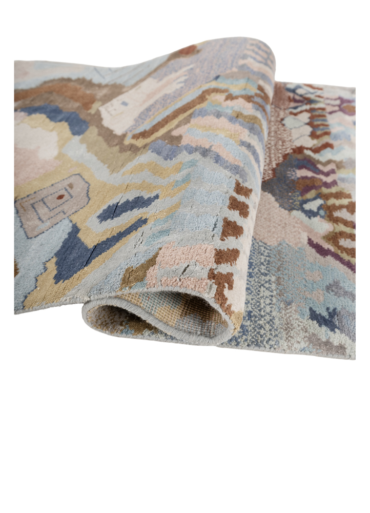 manchaha blue wool and bamboo silk hand knotted Rug - FloorShot