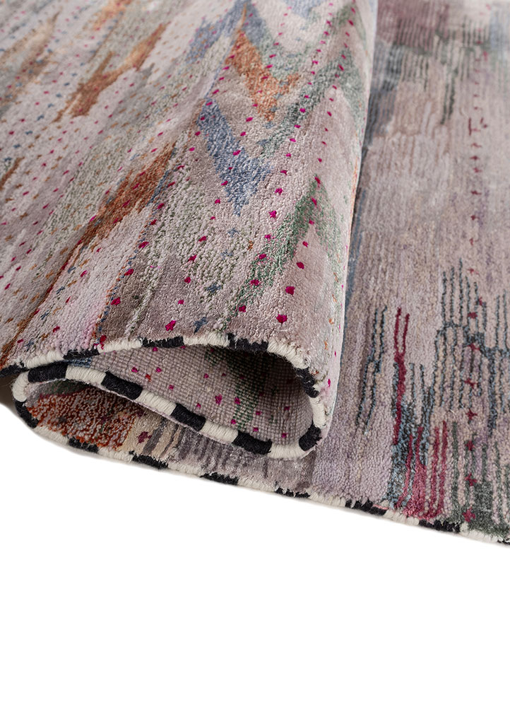 freedom manchaha pink and purple wool and bamboo silk hand knotted Rug - FloorShot