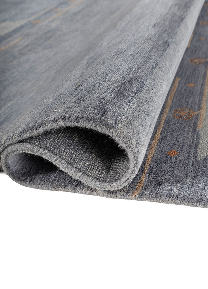 manchaha blue wool and silk hand knotted Rug - FloorShot