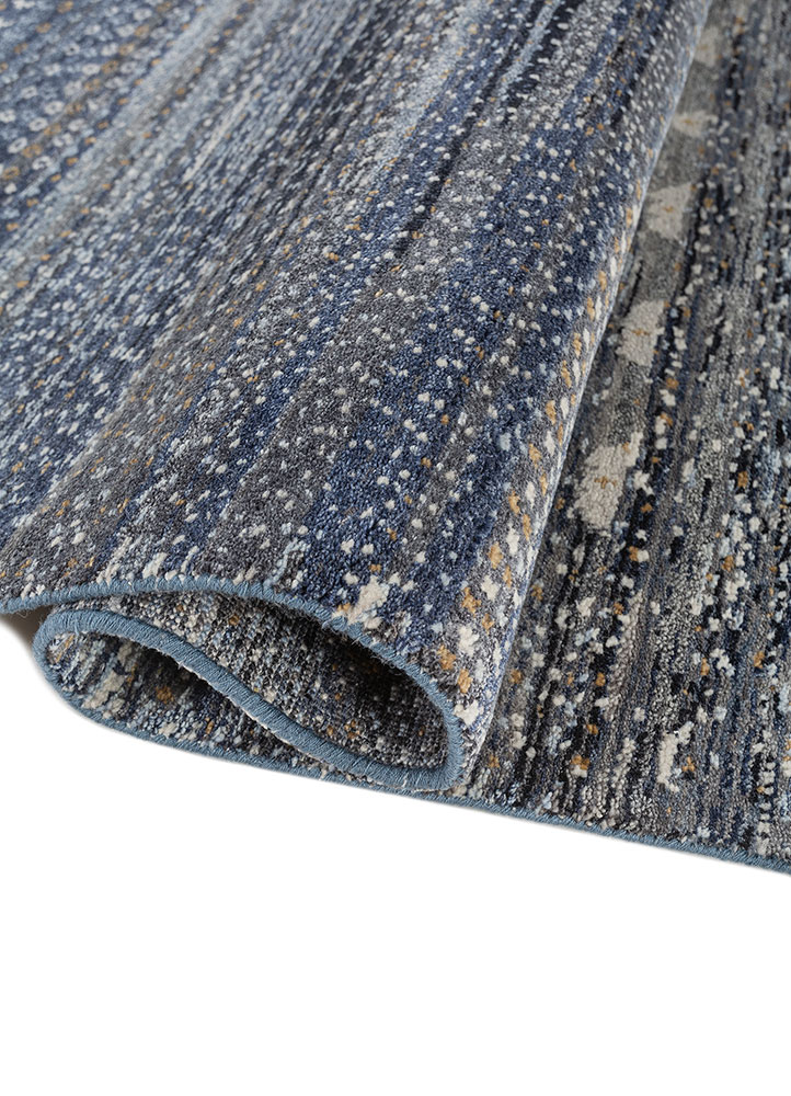 manchaha blue wool and silk hand knotted Rug - FloorShot