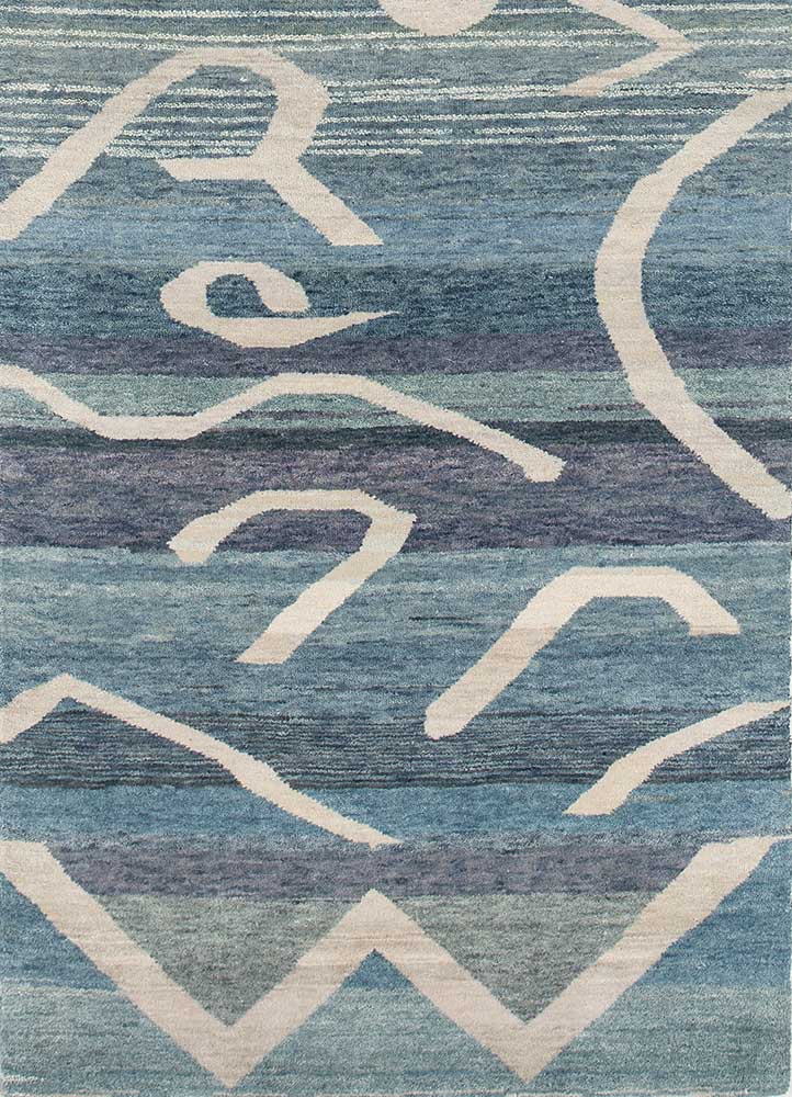 freedom manchaha blue wool and silk hand knotted Rug - FloorShot