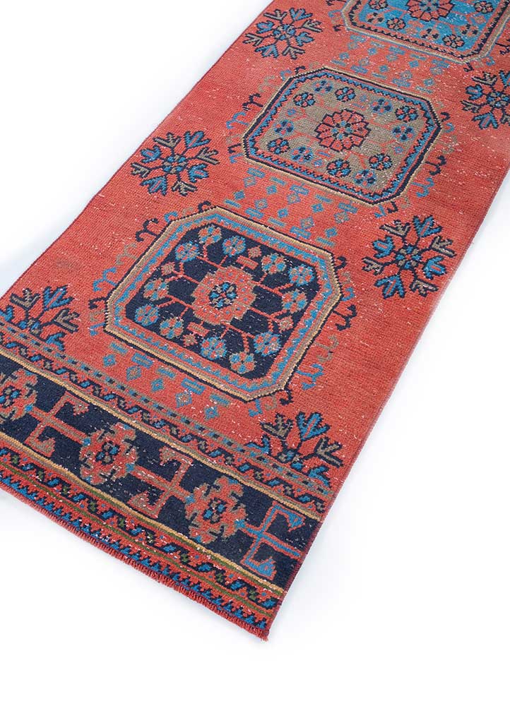 vintage red and orange wool hand knotted Rug - FloorShot