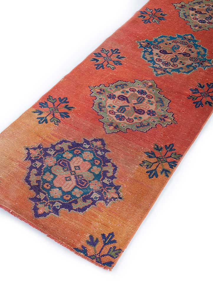 vintage red and orange wool hand knotted Rug - FloorShot