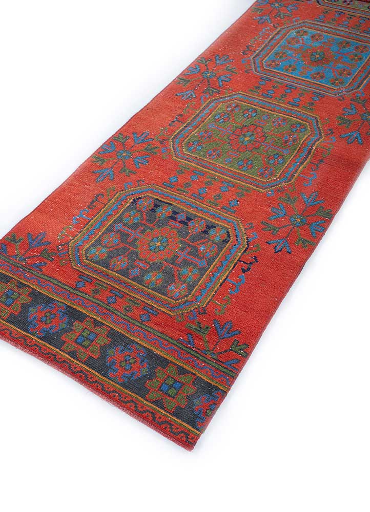 vintage red and orange wool hand knotted Rug - FloorShot