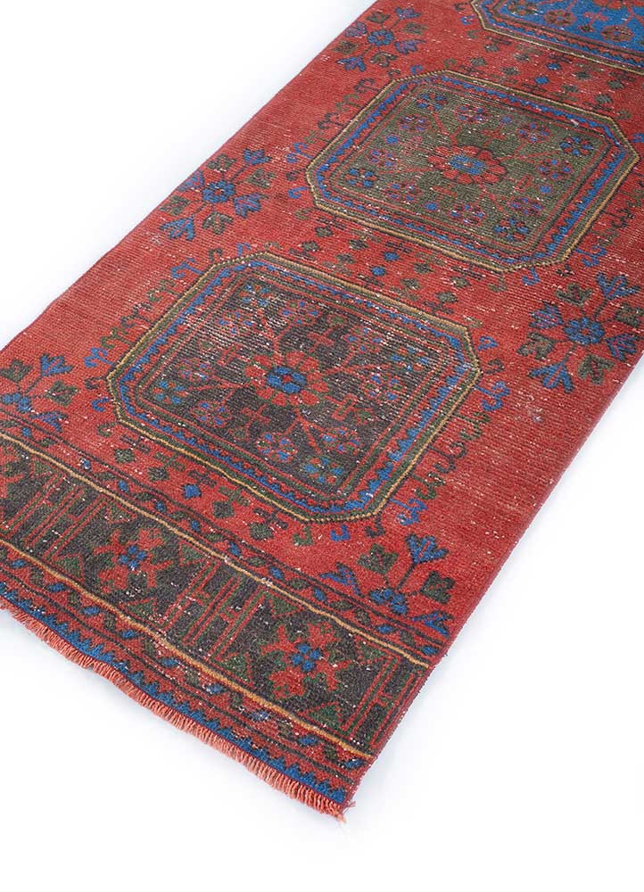 vintage red and orange wool hand knotted Rug - FloorShot