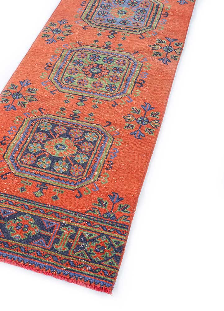 vintage red and orange wool hand knotted Rug - FloorShot