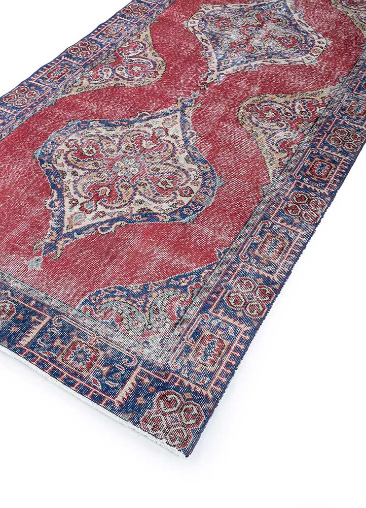 vintage red and orange wool hand knotted Rug - FloorShot