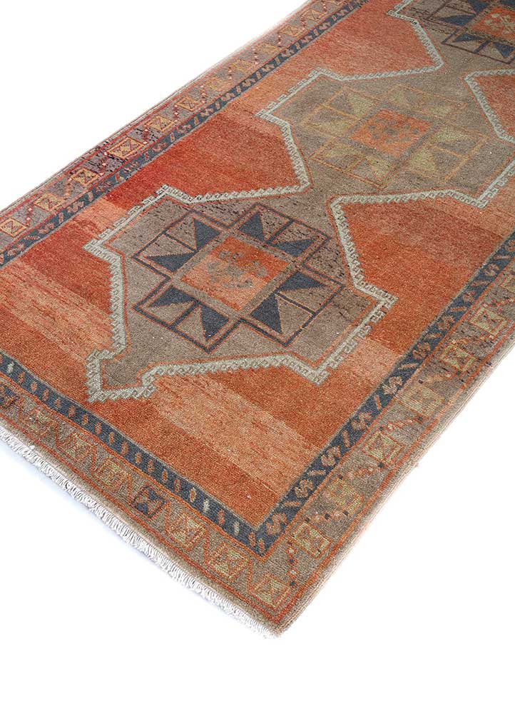 nuray red and orange wool hand knotted Rug - FloorShot
