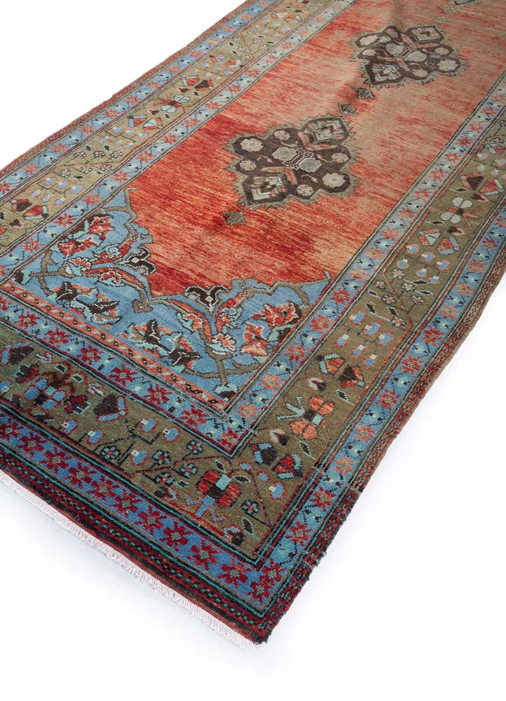 nuray red and orange wool hand knotted Rug - FloorShot