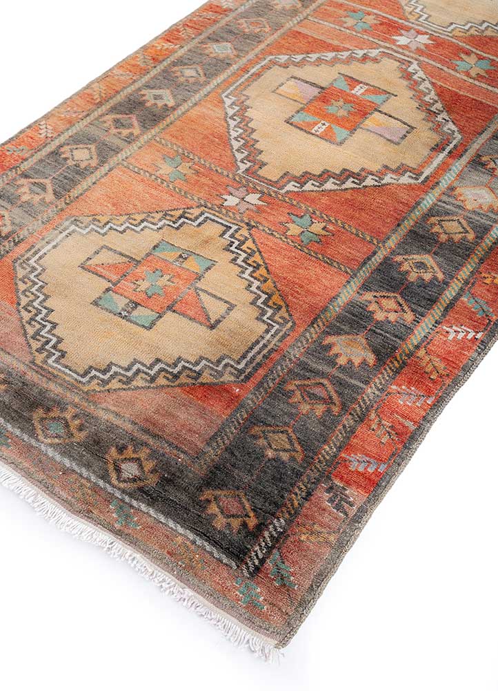 nuray red and orange wool hand knotted Rug - FloorShot