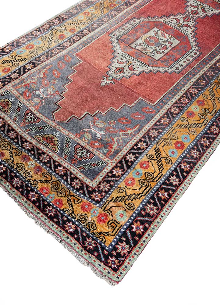 nuray red and orange wool hand knotted Rug - FloorShot