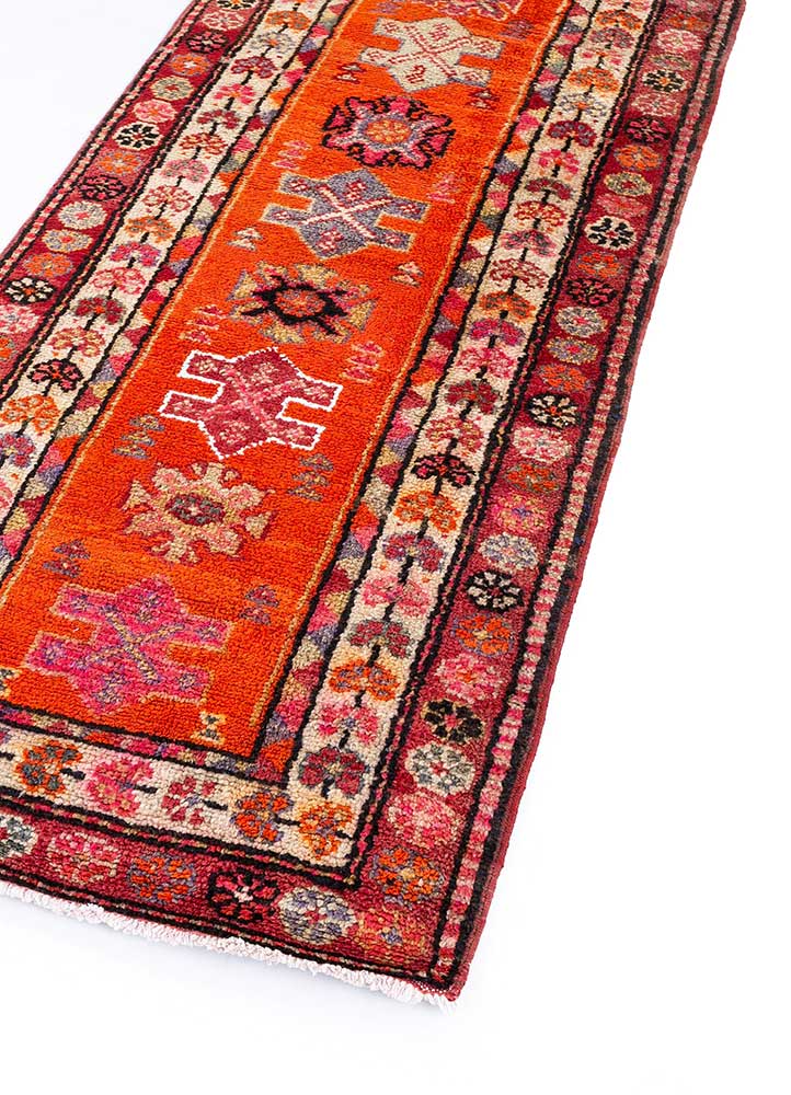 nuray red and orange wool hand knotted Rug - FloorShot