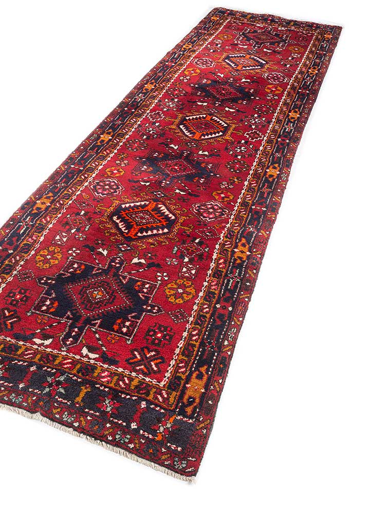 aalam red and orange wool hand knotted Rug - FloorShot