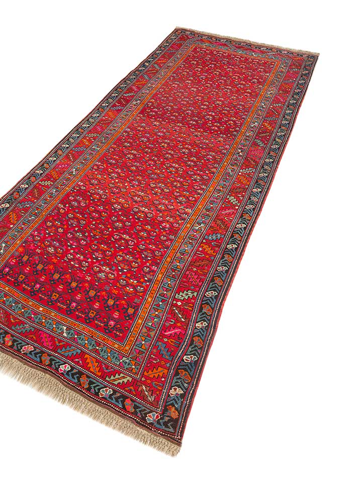aalam red and orange wool hand knotted Rug - FloorShot