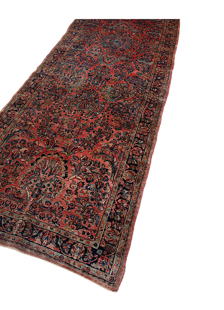 aalam red and orange wool hand knotted Rug - FloorShot