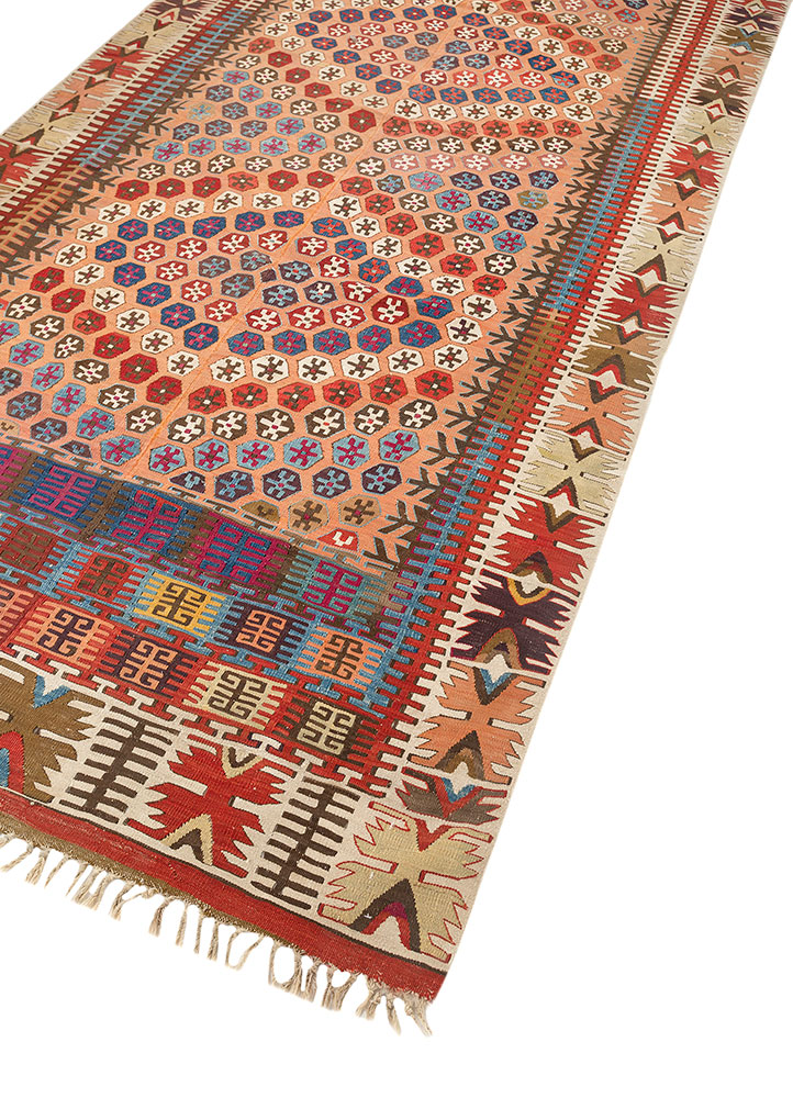 nayaab red and orange wool flat weaves Rug - FloorShot