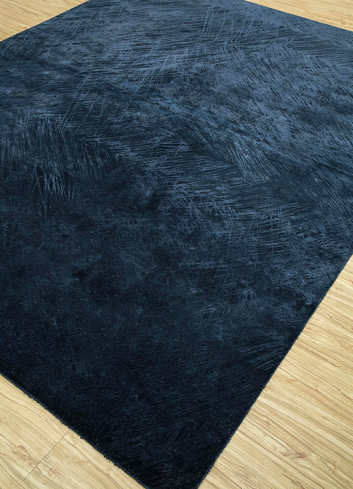 free verse by kavi blue wool and silk hand knotted Rug - FloorShot