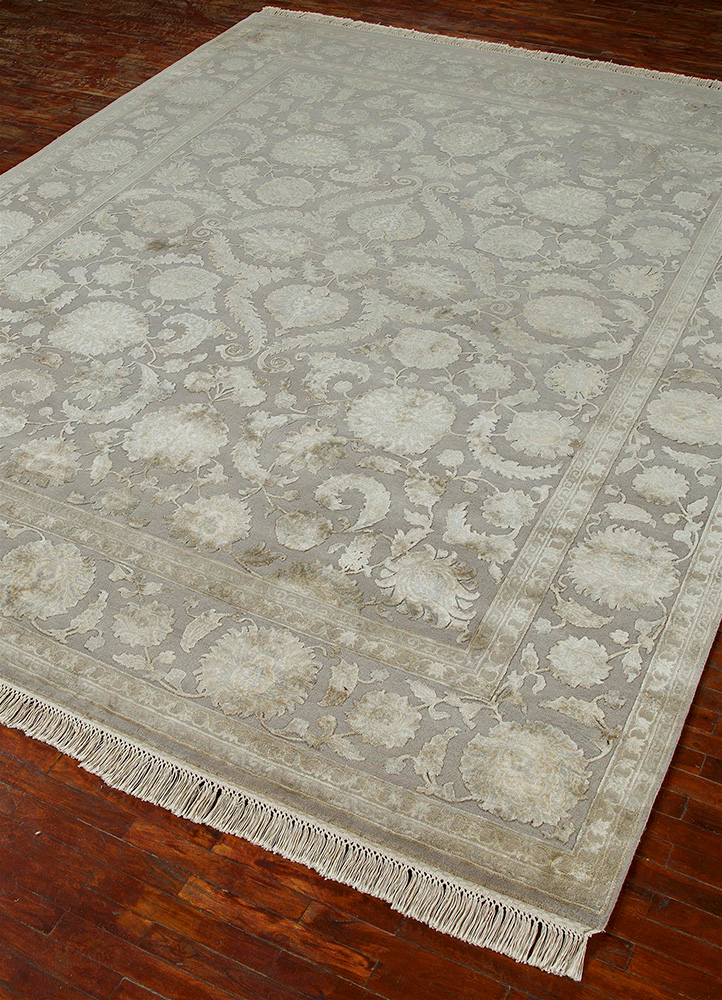 aurora grey and black wool and silk hand knotted Rug - FloorShot