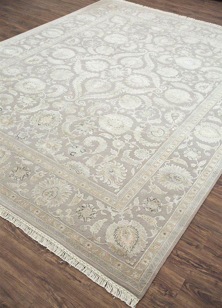aurora grey and black wool and silk hand knotted Rug - FloorShot