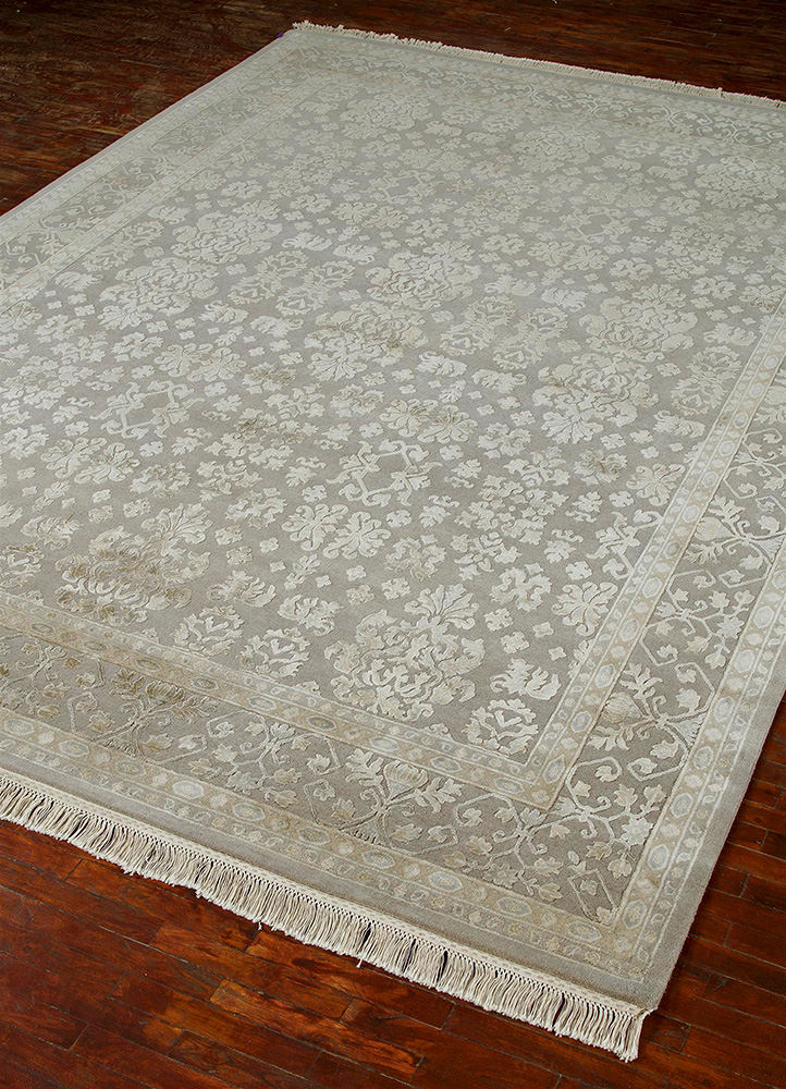 aurora grey and black wool and silk hand knotted Rug - FloorShot