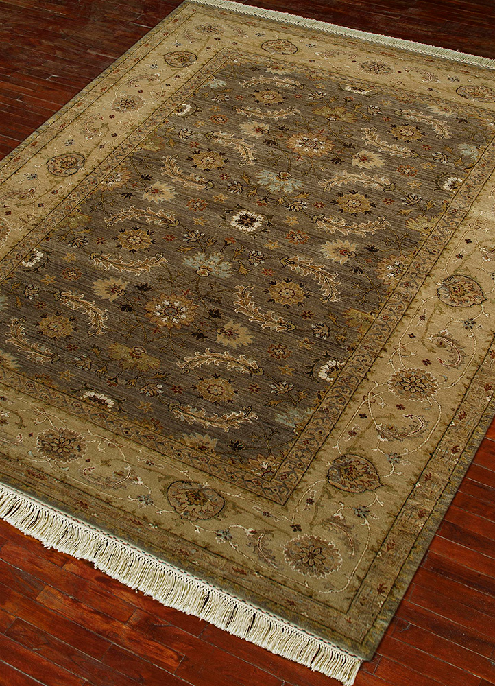 gulnar beige and brown wool hand knotted Rug - FloorShot