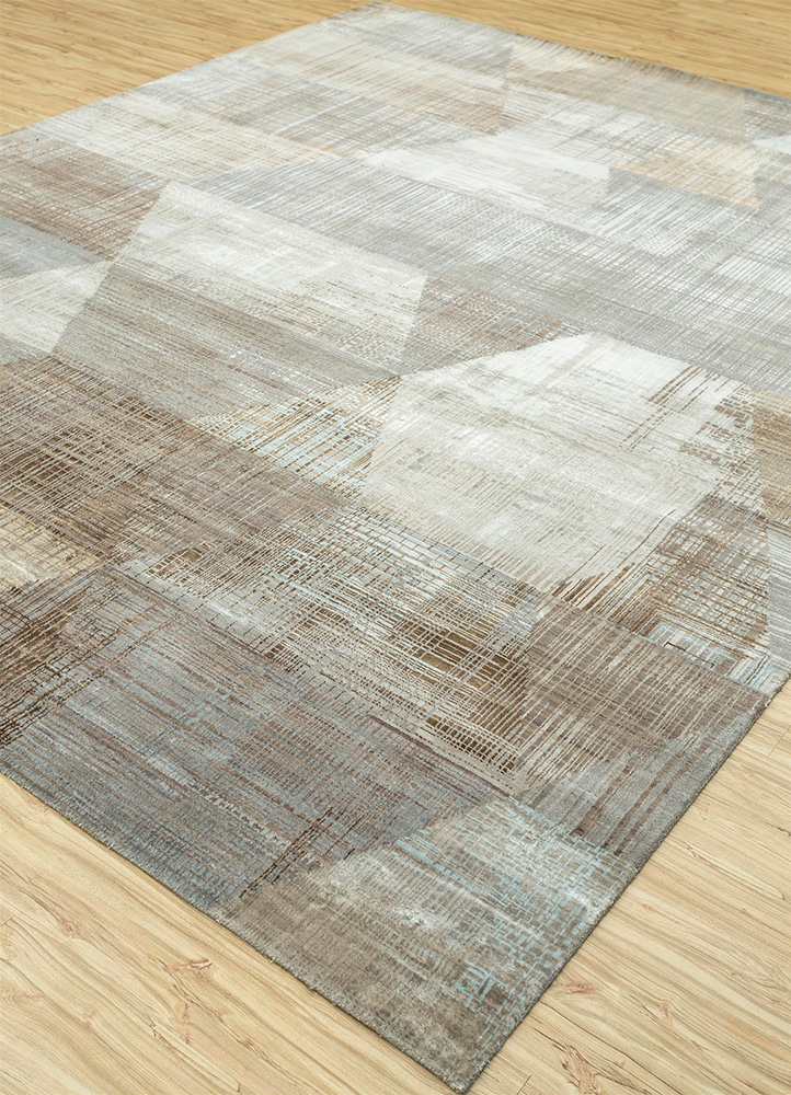 unstring by kavi beige and brown wool and bamboo silk hand knotted Rug - FloorShot