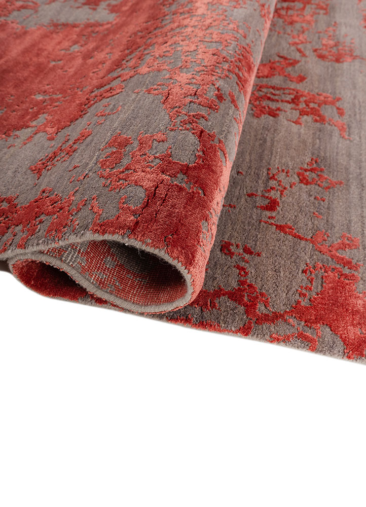 project error by kavi red and orange wool and bamboo silk hand knotted Rug - FloorShot