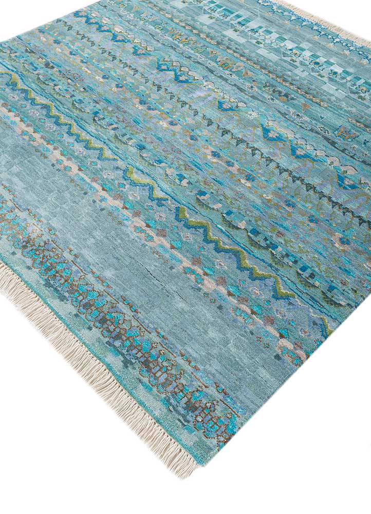 manchaha blue wool and bamboo silk hand knotted Rug - FloorShot