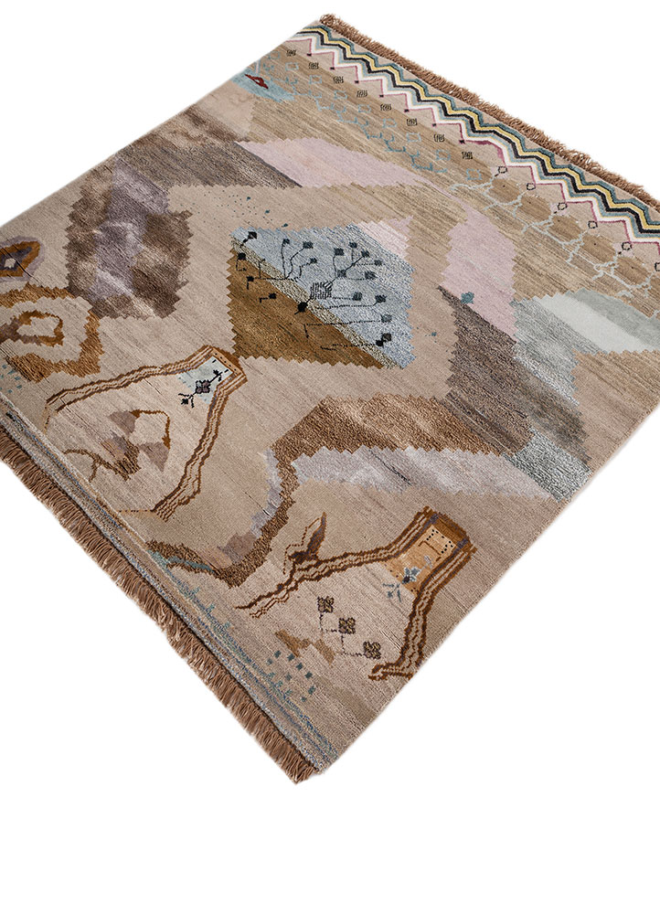 manchaha beige and brown wool and bamboo silk hand knotted Rug - FloorShot