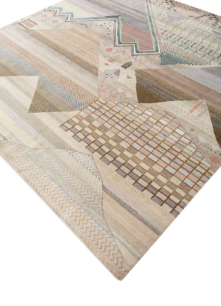 manchaha ivory wool and silk hand knotted Rug - FloorShot