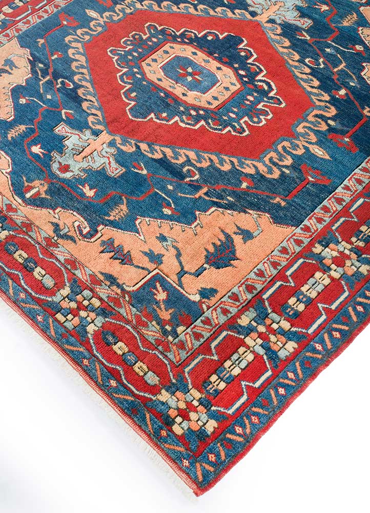 nuray red and orange wool hand knotted Rug - FloorShot