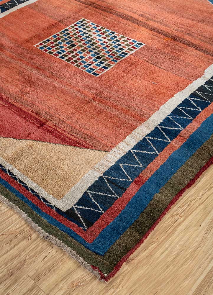 nuray red and orange wool hand knotted Rug - FloorShot