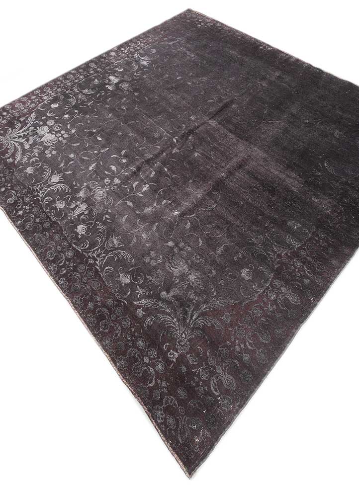 azalea grey and black wool and silk hand knotted Rug - FloorShot